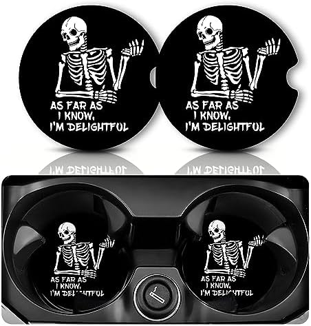 Yonlevres Car Coasters for Cup Holders, Skull Skeleton, 2 Pack by Yonlevres