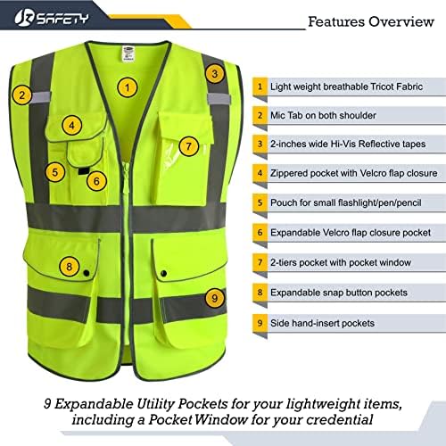 JKSafety 6 Pack Safety Vest for Men Women Reflective JK155 Yellow 2XL - Image 3