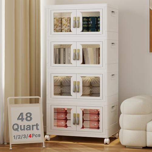 Stackable Storage Bins with Doors & Lids & Wheels by VNVTO