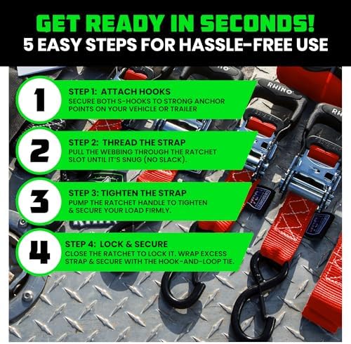 Rhino USA Heavy Duty Ratchet Tie Downs - Image 6