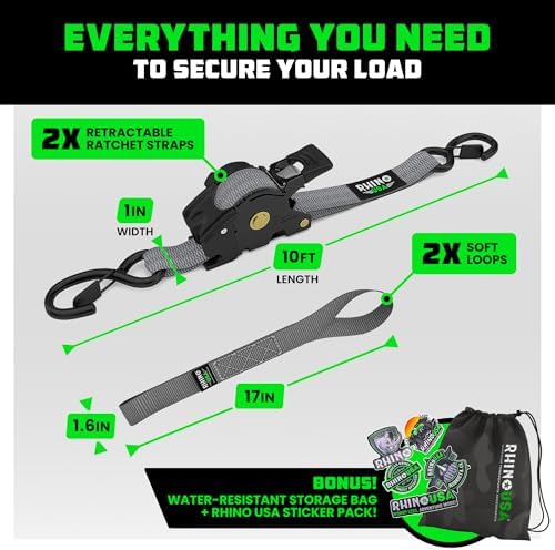 Rhino USA Retractable Ratchet Straps - 1in x 10ft - Image 5