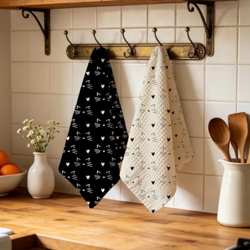 2Pcs Cute Cat Kitchen Towels Waffle Soft Dish Hand Towels Farmhouse Decor - Image 4