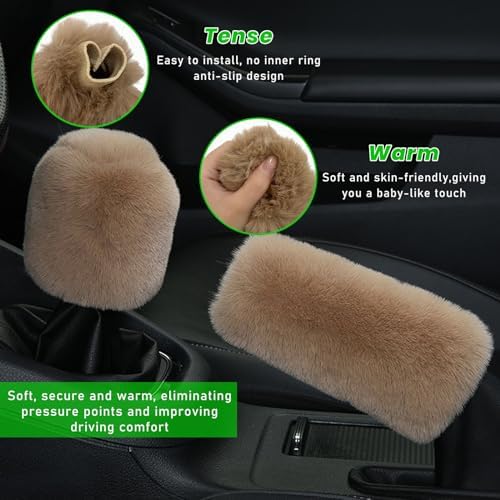 Ziciner 2PCS Plush Car Gear Shift Knob Cover & Handbrake Cover, Comfortable - Image 3