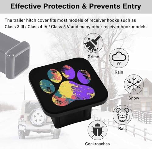 Swono 2inch Trailer Hitch Tube Cover Hand-Painted Colorful Paw Prints Rubber - Image 3