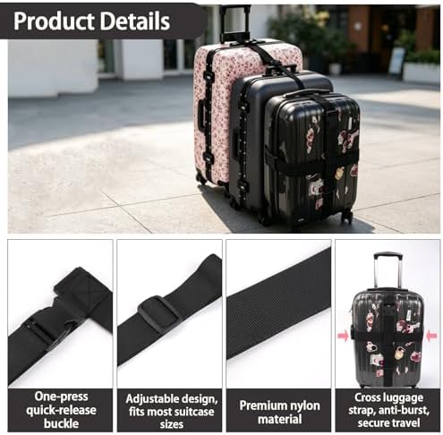 4 Pack Luggage Straps for Suitcases, Anti-Burst and Adjustable - Image 3
