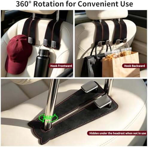 Amooca Car Headrest Hooks 2-Pack Suede Seat Organizer - Image 5