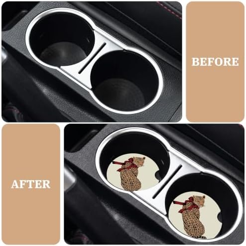 Red Bow Leopard Car Coasters for Cup Holders, Auto Drink Coaster for Women - Image 4