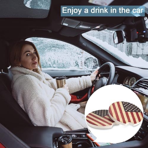 Boao 8 Packs USA Flag Car Cup Coasters Ceramic Car Coasters 2.56 Inch Stone - Image 5