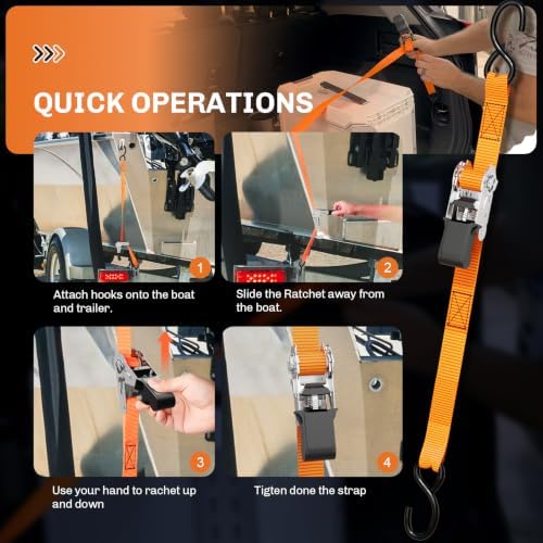 WELLUCK 304 Stainless Steel Boat Trailer Tie Down Straps 2400 LBS, 1 Inch x 4 - Image 7