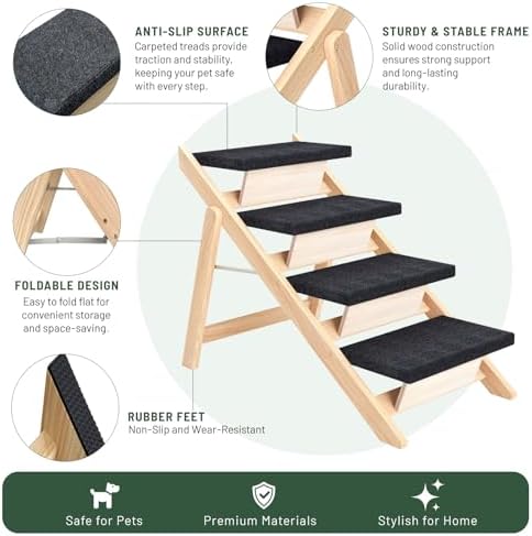 Dog Stairs/Ramp for Bed, Wooden 2-in-1 Foldable Pet Stairs & Ramp - Image 4
