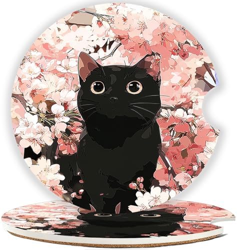 Ceramic Car Cup Holder Coasters Set of 2, 2.56 in Cute Kitten by Mengduxd