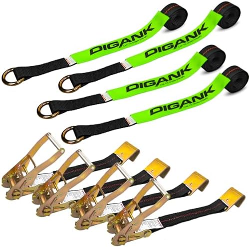 Wheel Straps for Hauling Cars, 4PK 2"x96", Flat Hooks - Image 2