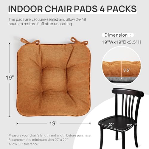 Love's cabin Memory Foam Chair Cushions Set of 4, 19 Inch, Terracotta - Image 2