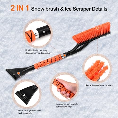 27" Heavy Duty Snow Brush and Ice Scraper | Scratch-Free Bristle Head & - Image 3