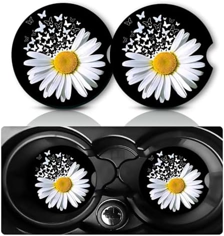 2Pcs Daisy Car Coasters, 2.75" Neoprene Rubber Cars Cup Holder Coasters by Databa