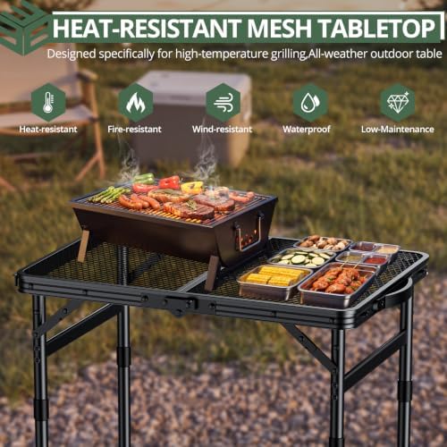 EYPINS Folding Grill Table, 3-Height Camping Table, Heat-Resistant Mesh Top - Image 4