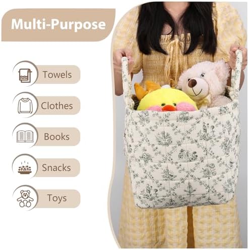 Storage Basket Boho Fabric Large Collapsible Floral Laundry Nursery Hamper - Image 3