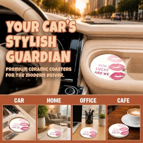 Pink Lip Print Car Coasters, How Luck are We Coquette Cup Holders - Image 4