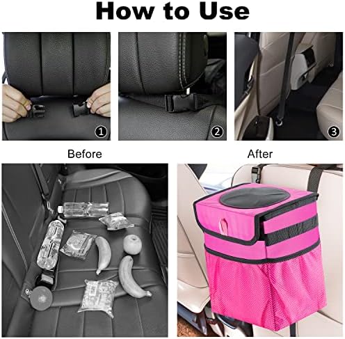 Car Trash Can Foldable Garbage Bin Leakproof 2.3 Gallons Car Trash Bag Pink - Image 5