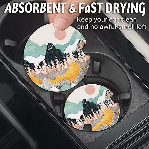Yonlevres Car Coasters for Cup Holders, Boho Abstract Mountain, 2 Pack - Image 2