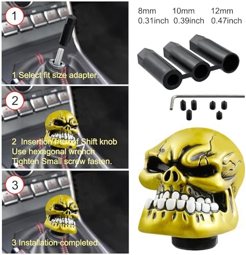 Skull Shift Knob Cars Truck Gear Shifter Stick Handle SUV Gold - Image 4