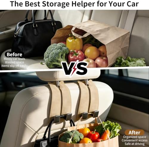 Amooca Car Headrest Hooks 2-Pack Suede Seat Organizer - Image 3