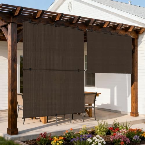 Outdoor Roller Shade 4'W x 6'H Cordless Shades Roll Up, Folding Exterior Patio by Coonoble