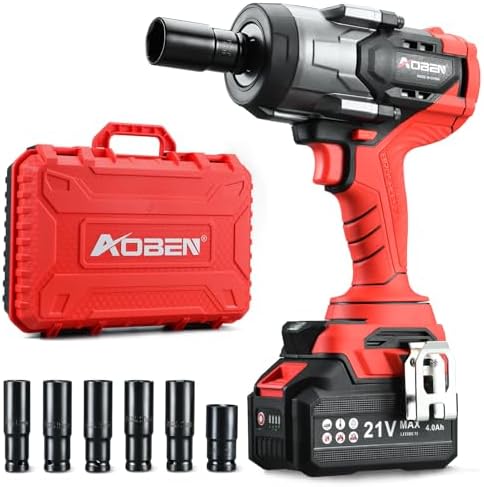 AOBEN 1500N.m Cordless Impact Wrench, 1/2" Heavy Duty Impact Gun, 3-Speed by AOBEN