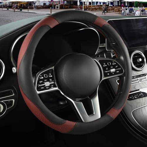 Black Burgundy Microfiber Leather Steering Wheel Cover 14 inch by Binsheo