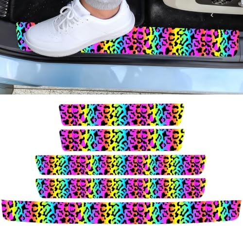 5PCS Colorful Leopard Car Door Sill Sticker Carbon Fiber Leather Auto Decal by Unknown