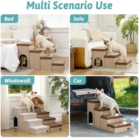 COZY KISS Dog Stairs with Storage, 17.7" H Dog Steps with Condo - Image 4