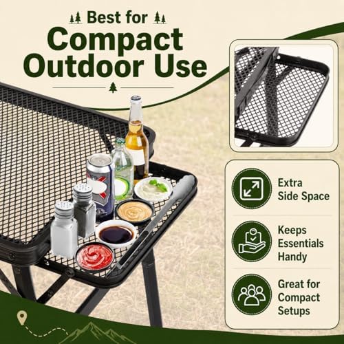 2.5 FT Picnic Table with 2 Wing Panels, Mesh Metal Folding Grill Table Height - Image 3