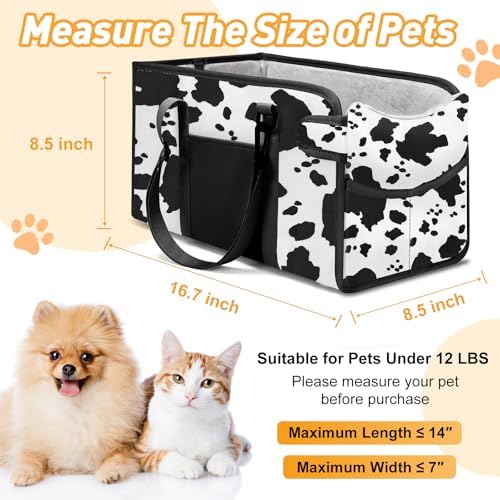 Portable Dog Car Seat for Small Dogs, Puppy Car Seat, Cow Pattern - Image 2