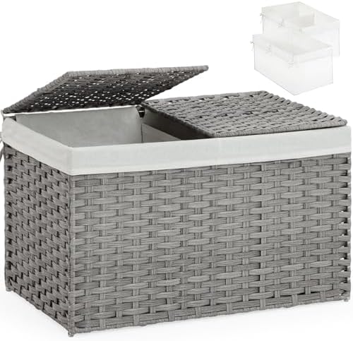 SETVSON Storage Basket with Lid PE Rattan 27.8 Gal Wicker Chest by SETVSON