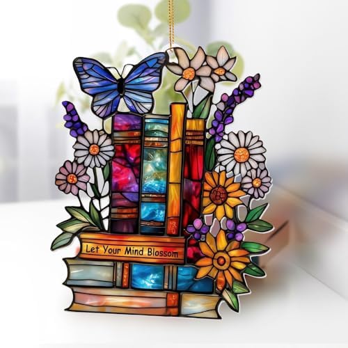 Book Ornament – ​​Stained Glass Style Acrylic Christmas Ornament with, Teacher - Image 3