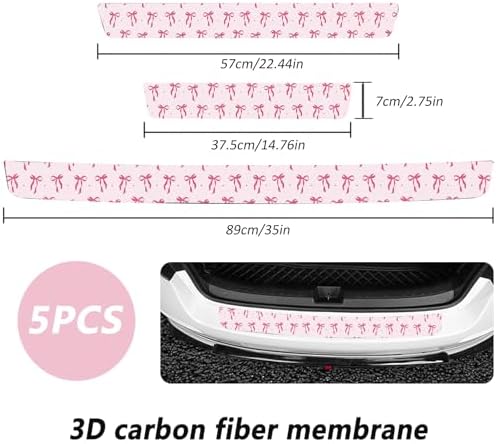 5PCS Pink Bow Car Door Sill Sticker Carbon Fiber Leather Auto Decal - Image 3