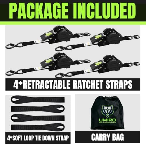 Retractable Ratchet Straps, 1 Inch x 12 Feet Heavy Duty Tie Downs, 1760lb Break - Image 3