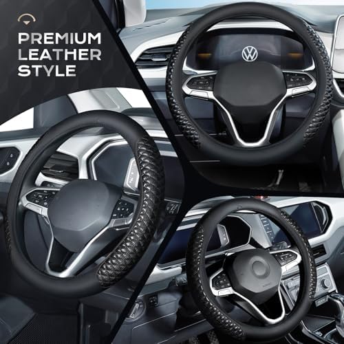 Coverado Car Steering Wheel Cover, Nappa Leather Black Steering Wheel Covers - Image 4
