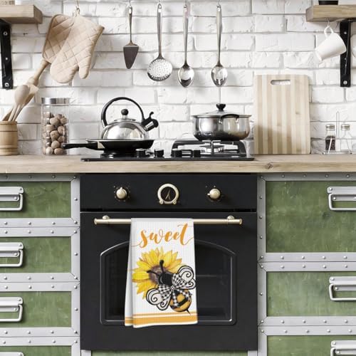 Sunflower Cute Bee Kitchen Towels 24x14 Inch, Rustic Bee Waffle Hand Towels - Image 5