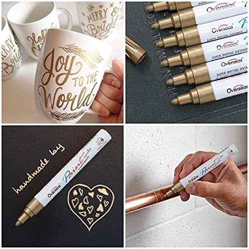 Overseas 12 Gold Paint Pens Permanent Markers, Oil Based Paint Markers - Image 3