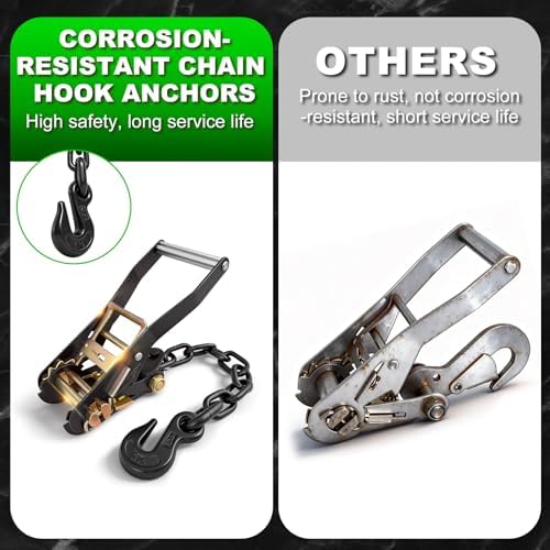 2"x96" Ratchet Car Tire Tie Down Strap w/Chain Hook Anchor 9900LBS - Image 5