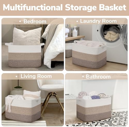 Goodpick 50L Large Woven Storage Basket, Gradient Brown - Image 6