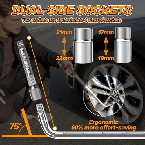 Extendable Lug Wrench Flip Sockets, 4-in-1 Telescoping Tire Tool Set - Image 3