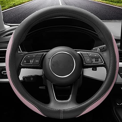 YHONGJT Soft Cute Light Pink Microfiber Leather Anti-Slip Steering Wheel Cover - Image 2