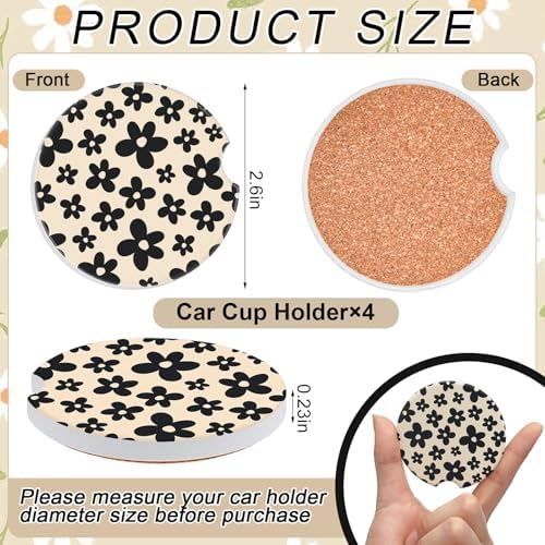 Boao 4 Pcs White Flower Car Cupholder Coasters - Image 2
