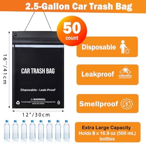 COZILO 50 Count Disposable Car Trash Bags, Hanging & Stick-On Car Trash Can - Image 2