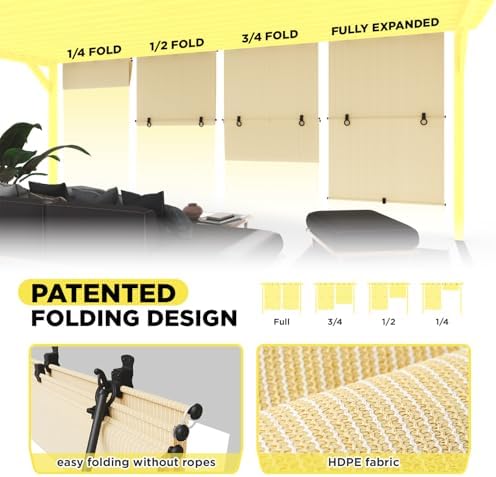 Outdoor Roller Shade 5'W x 10'H Cordless Shades Roll Up, Folding Exterior Patio - Image 2