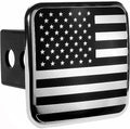 2 Inch USA Black and Chrome Flag Hitch Cover Plug Fits 2" Receiver by AutoAccessores