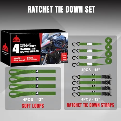 Jack Boss Ratchet Tie Down Straps Set, 1500 lbs Break Strength, Fits - Image 4