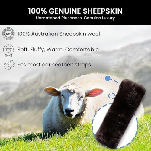 Andalus Genuine Sheepskin Car Seat Belt Cover Pad – Soft Fuzzy, Comfy Fluffy - Image 2